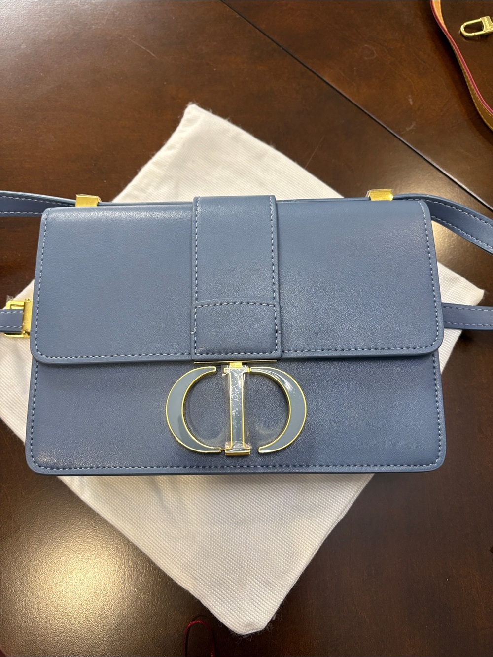 BRAND NEW! Dior Slate Blue Leather Crossbody with Gold CD Clasp